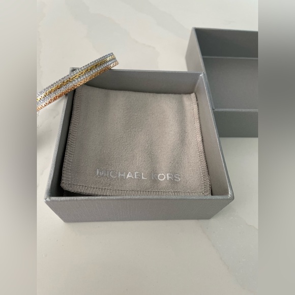 NWT | Michael Kors | Precious Metal-Plated Sterling Silver Pavé Logo Bangle - Picture 5 of 9